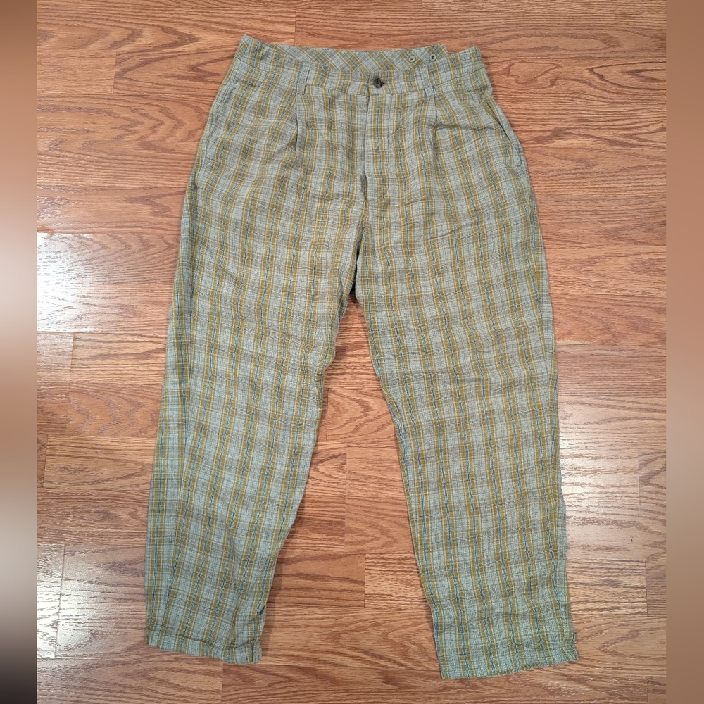 Vlas Blomme linen check pants sz 4 small